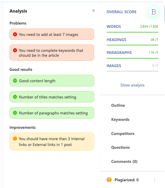 WriterZen on Page SEO Score