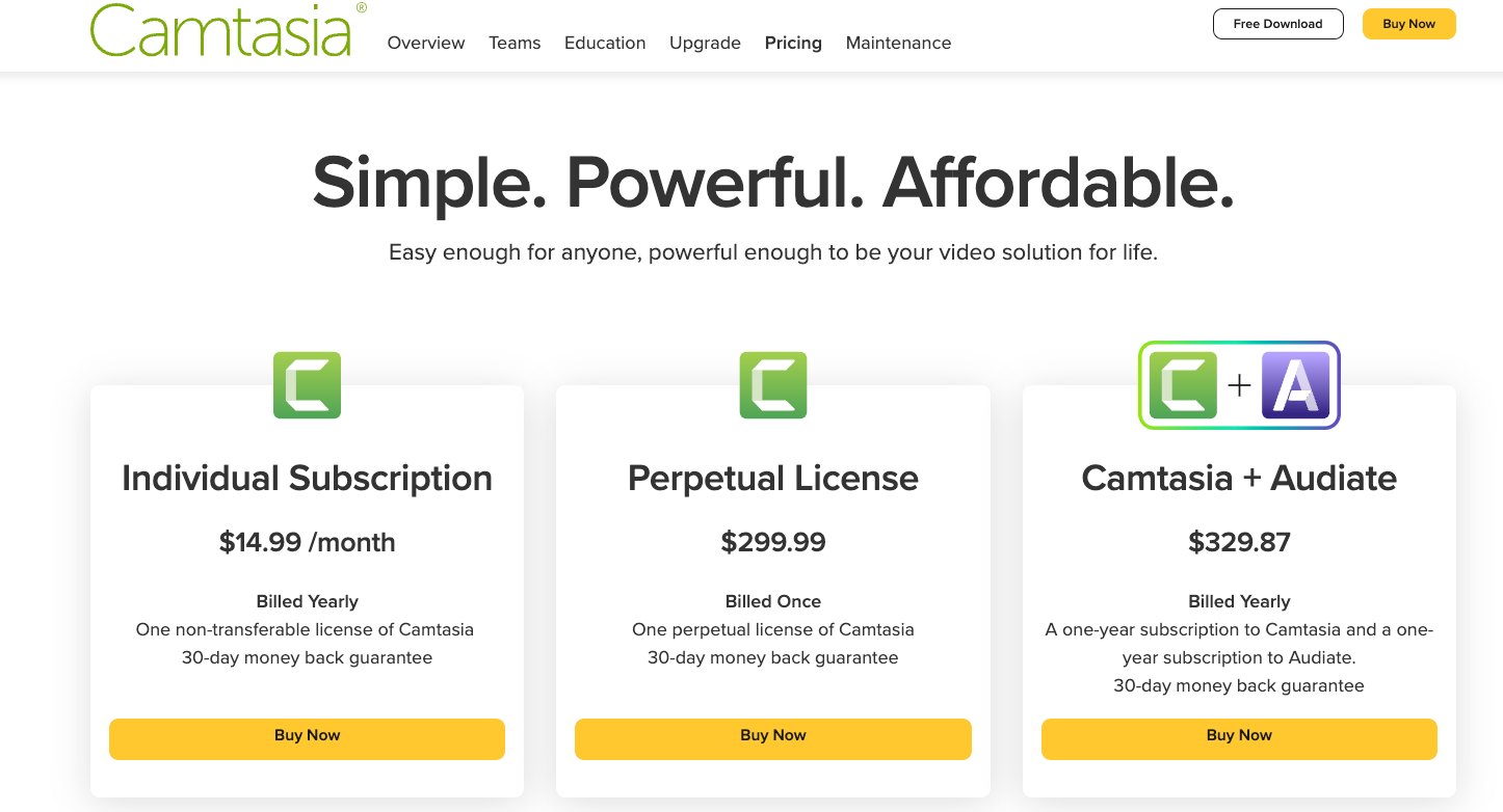 Camtasia pricing