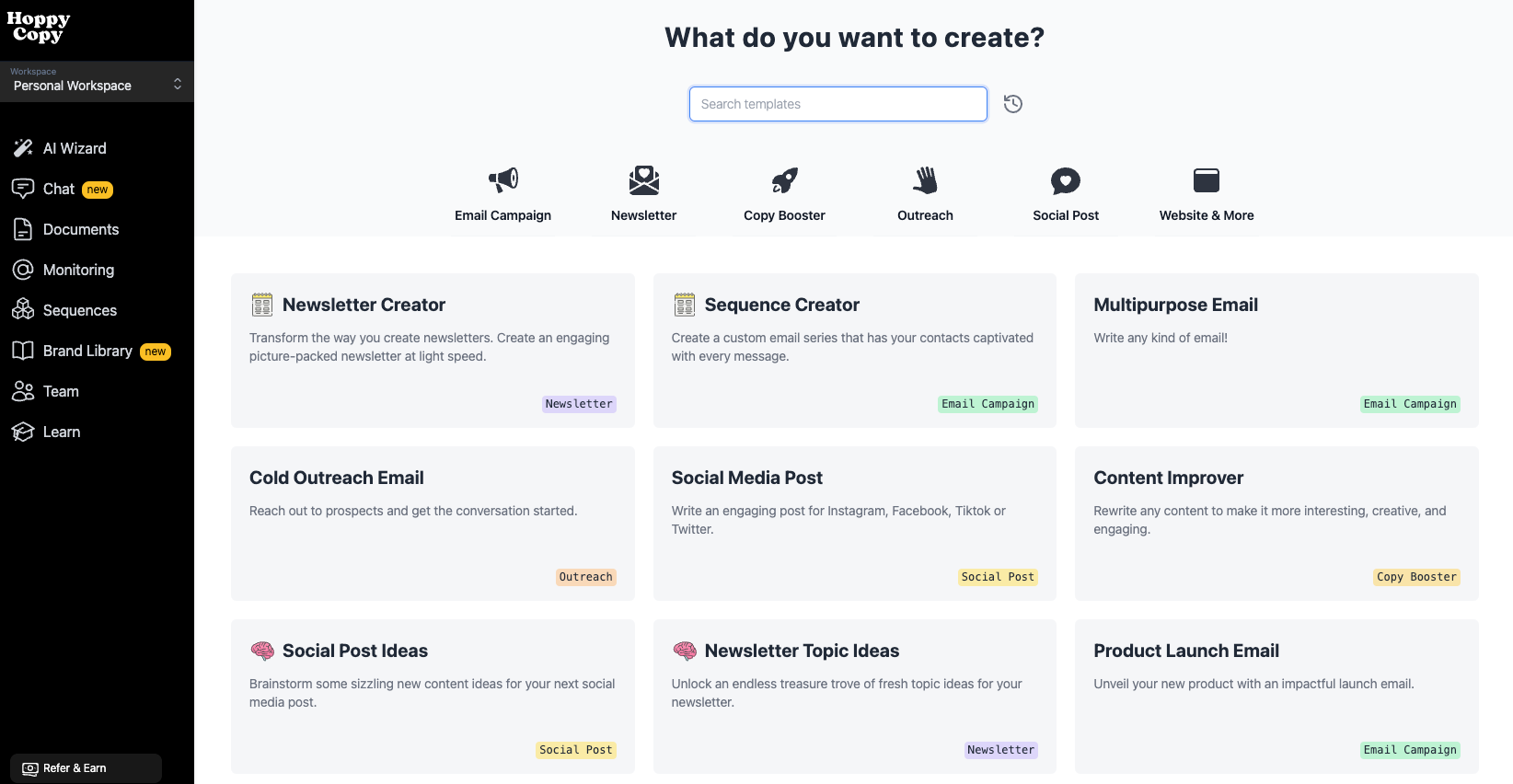 hoppy copy dashboard