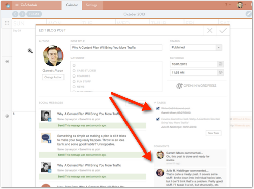 create tasks and comments with Coschedule