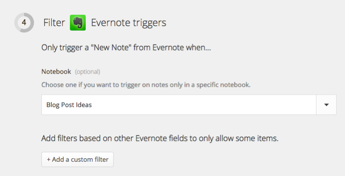 Set your evernote settings in zapier