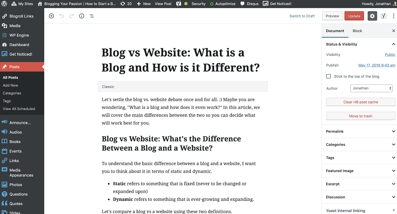 blog writing in WordPress